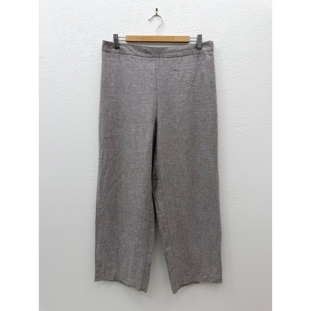Chico's Linen Blend Straight Leg Cropped Pants‎ Brown Heather Size 1.5 US M/10